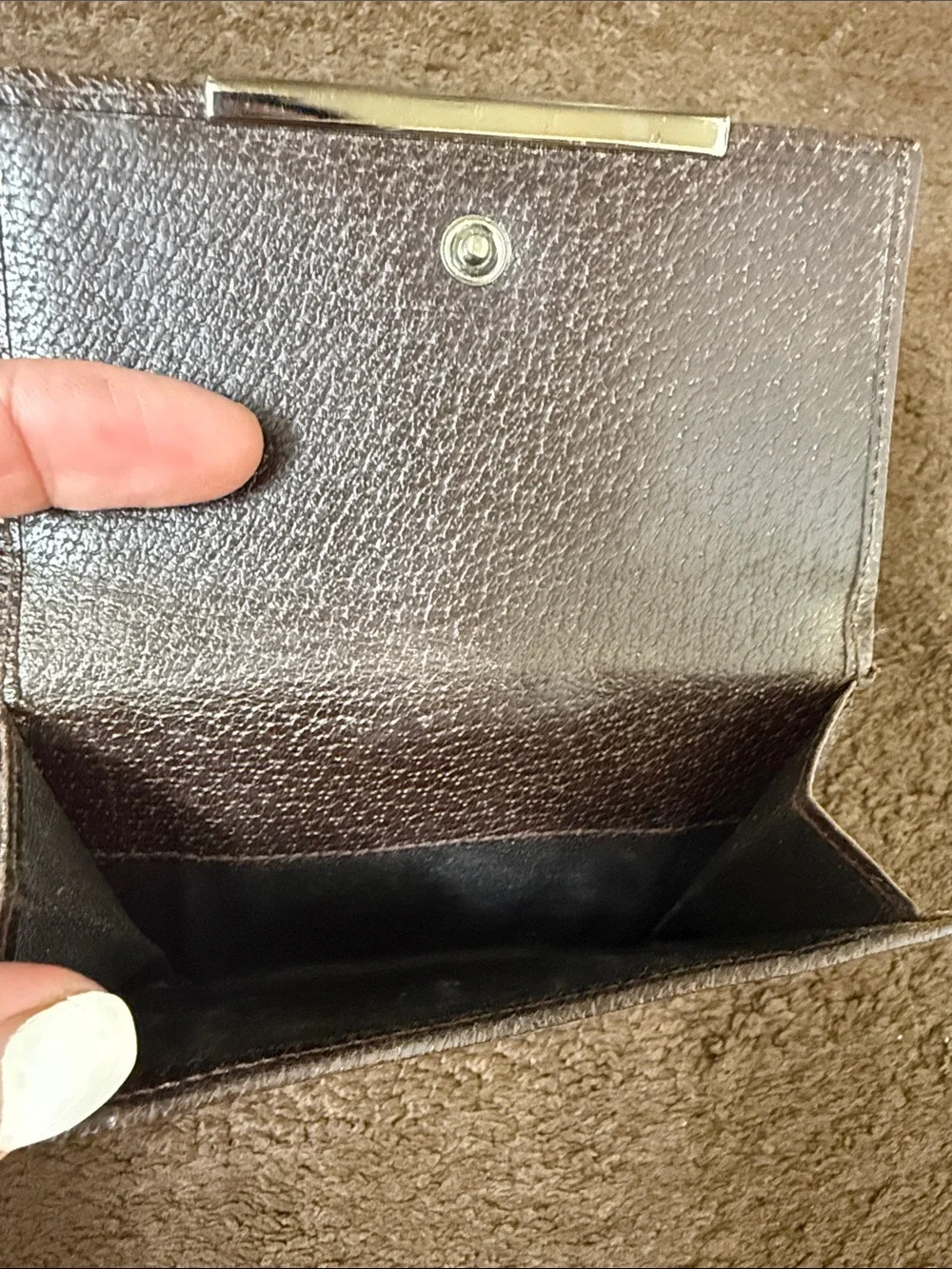 Authentic Gucci Brown & Beige GG Canvas Bifold Wallet with Metal Plate